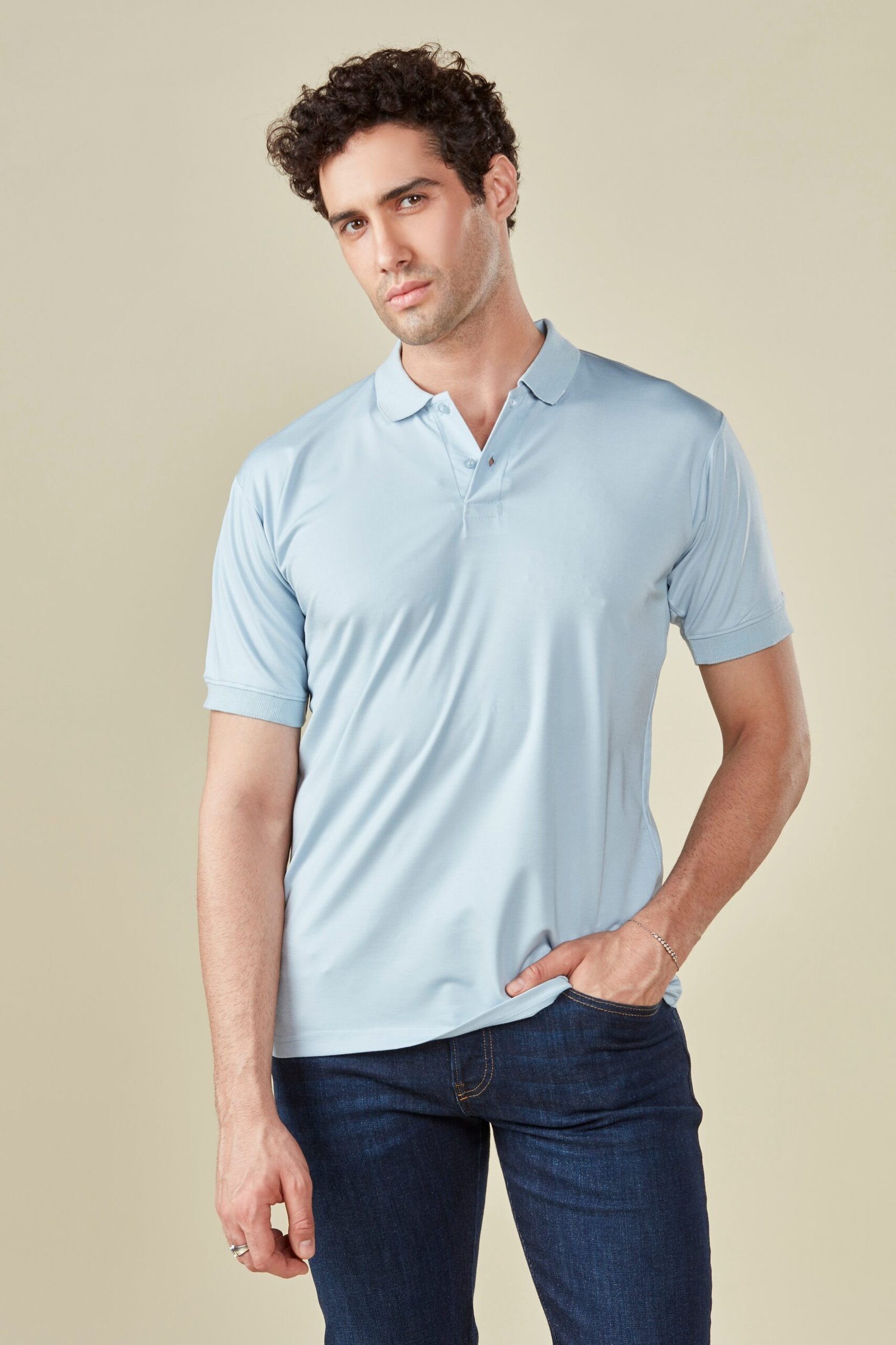 Tencel Stretch Polo in Baby Blue - Image 2