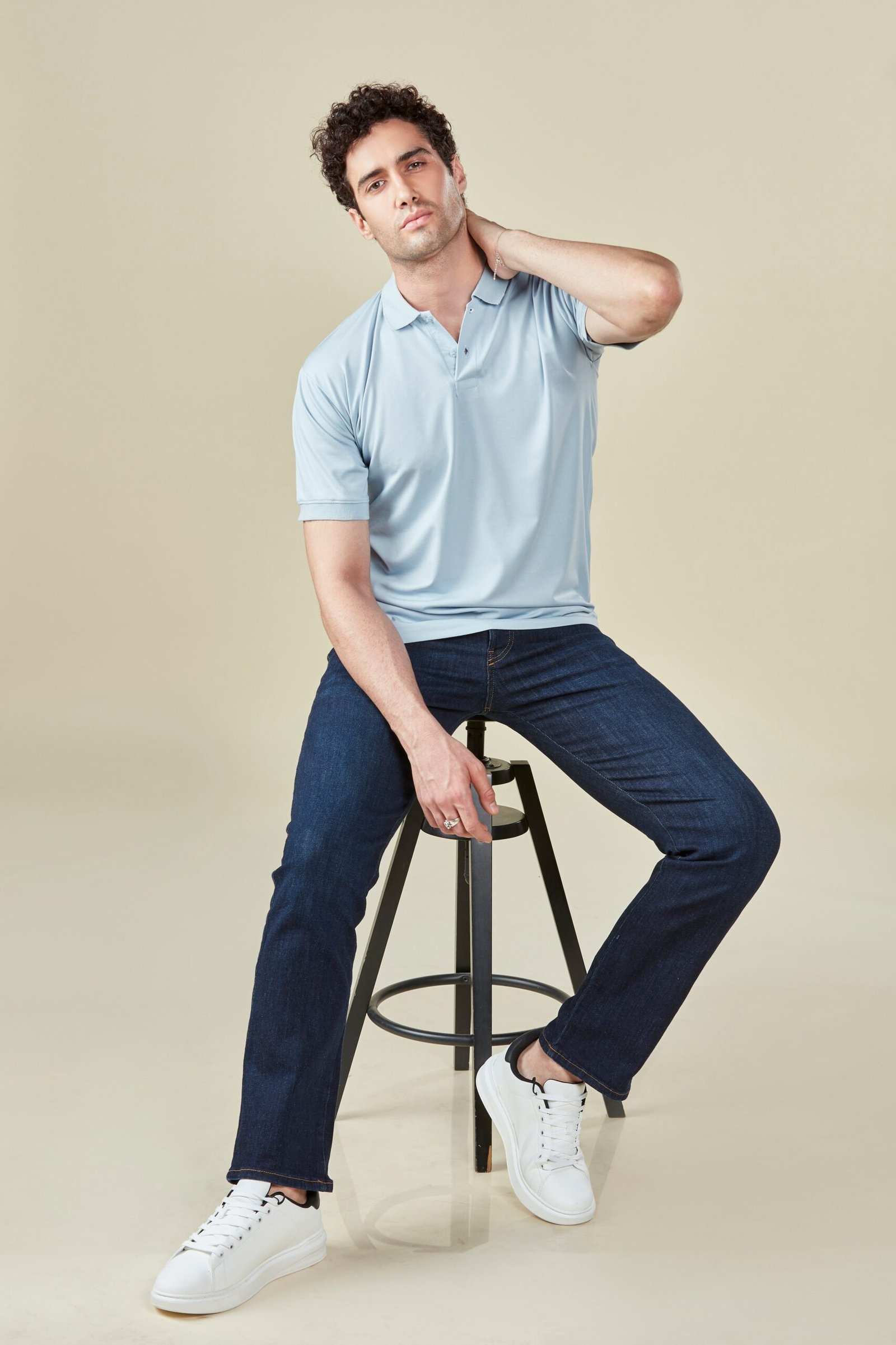 Tencel Stretch Polo in Baby Blue - Image 3