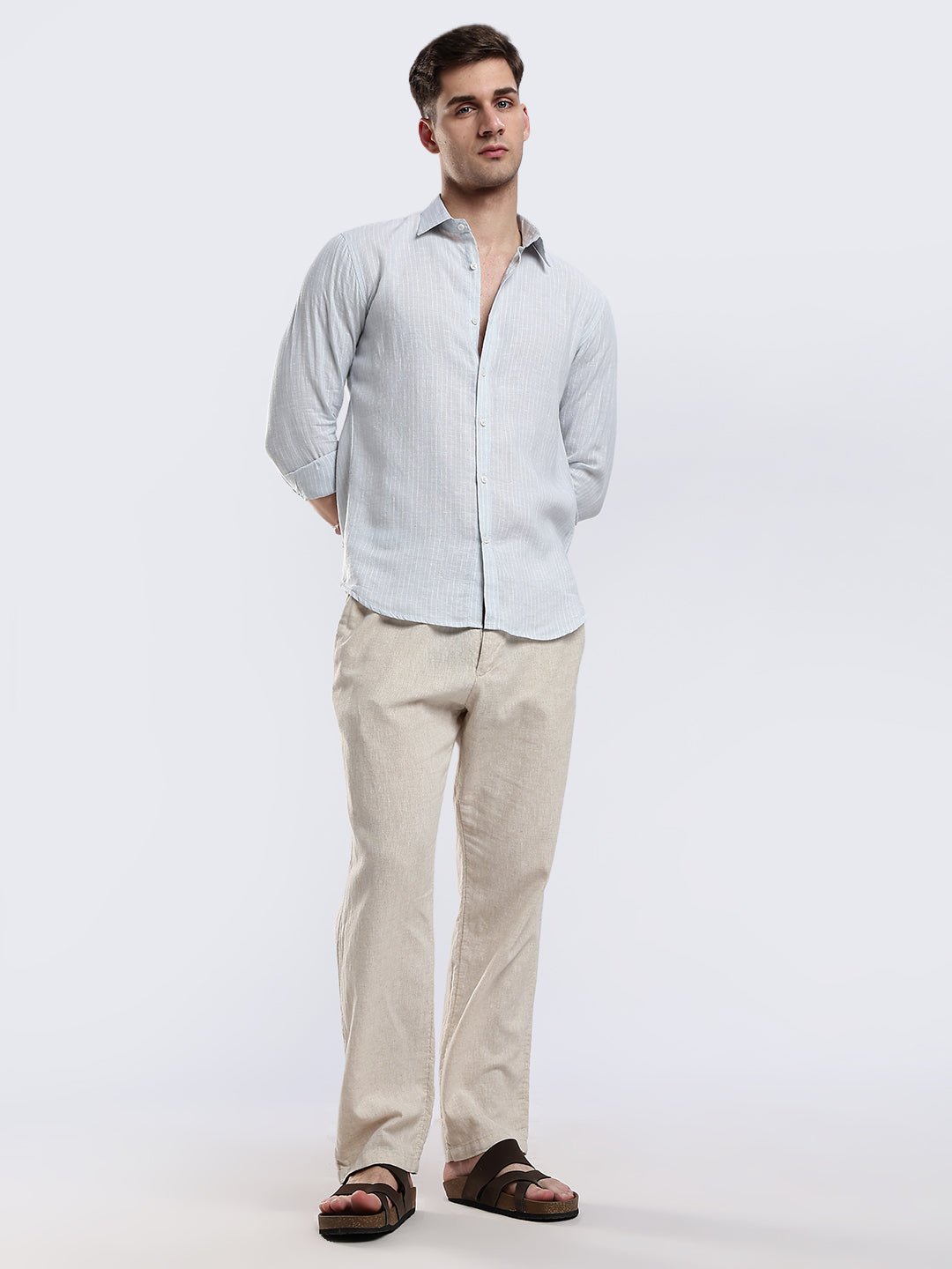 100% Linen French Bleu Pinstripe Shirt - Image 4
