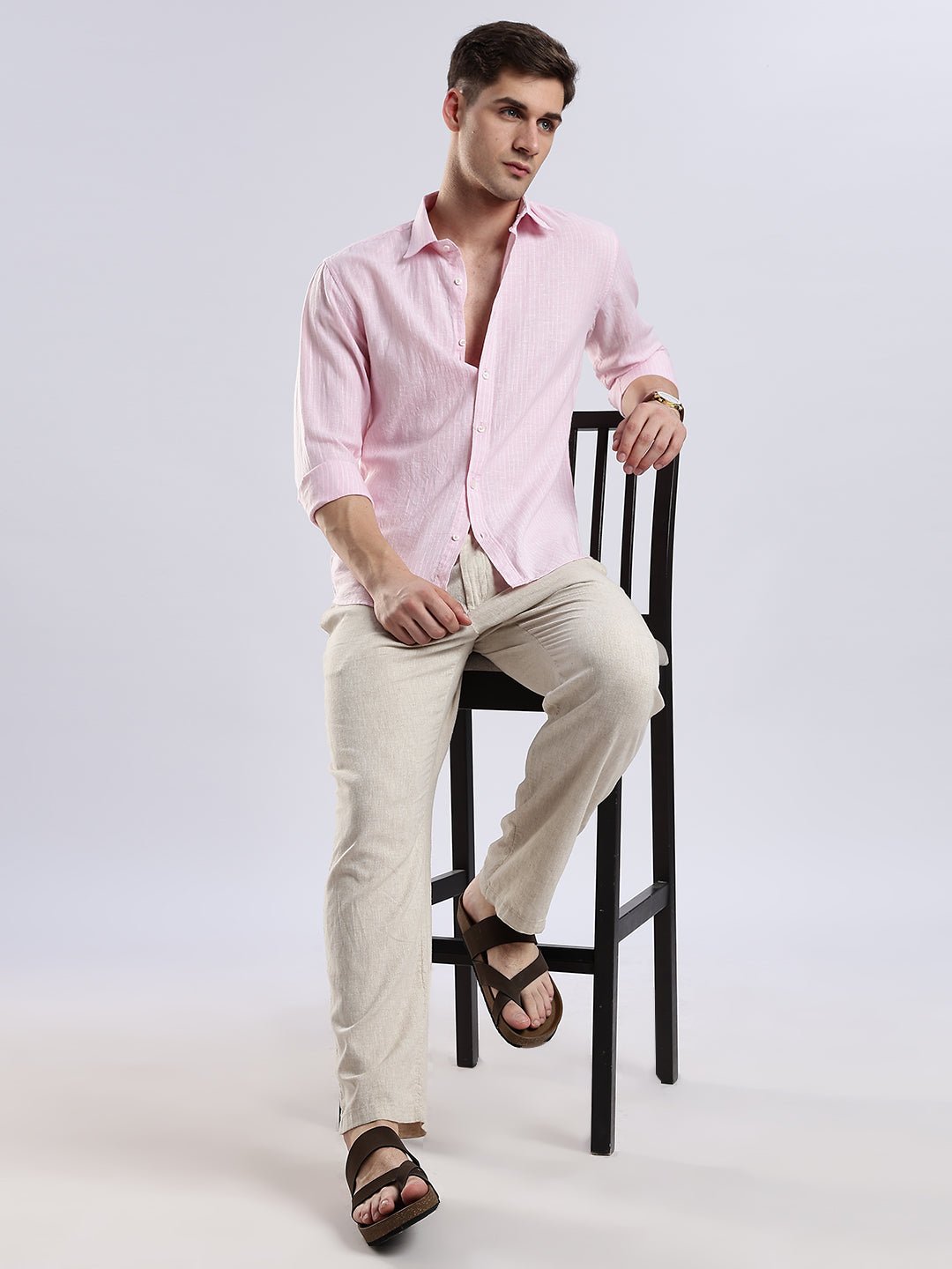 100% Linen French Rosé Pinstripe Shirt - Image 3