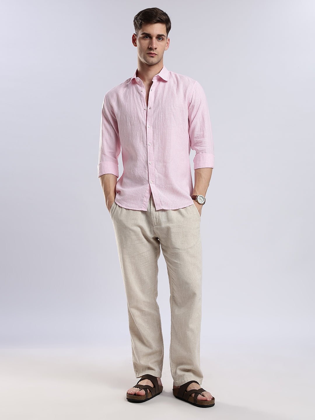 100% Linen French Rosé Pinstripe Shirt - Image 4