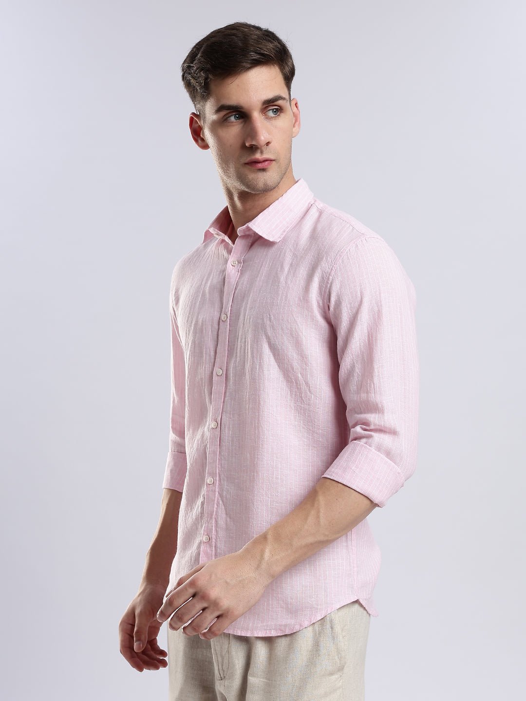 100% Linen French Rosé Pinstripe Shirt - Image 7