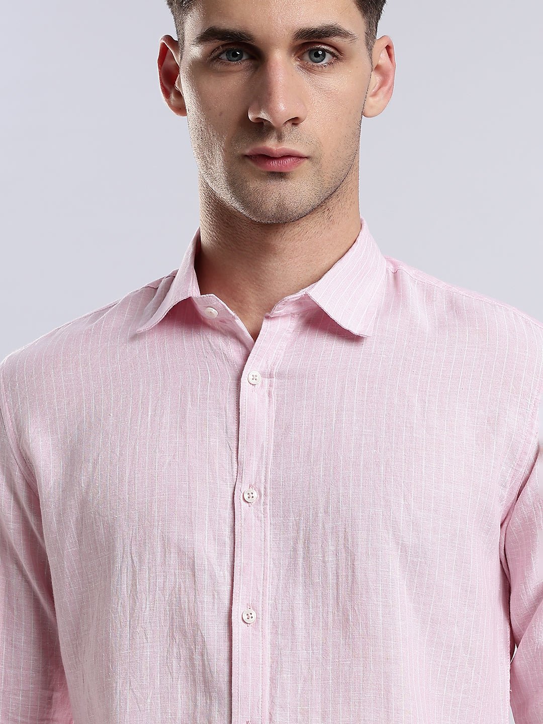 100% Linen French Rosé Pinstripe Shirt - Image 5