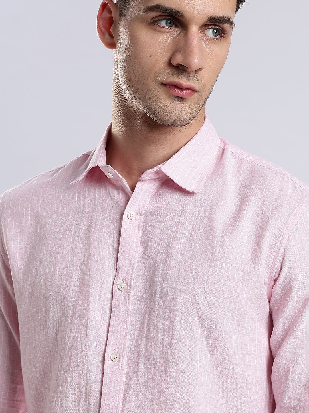 100% Linen French Rosé Pinstripe Shirt - Image 2