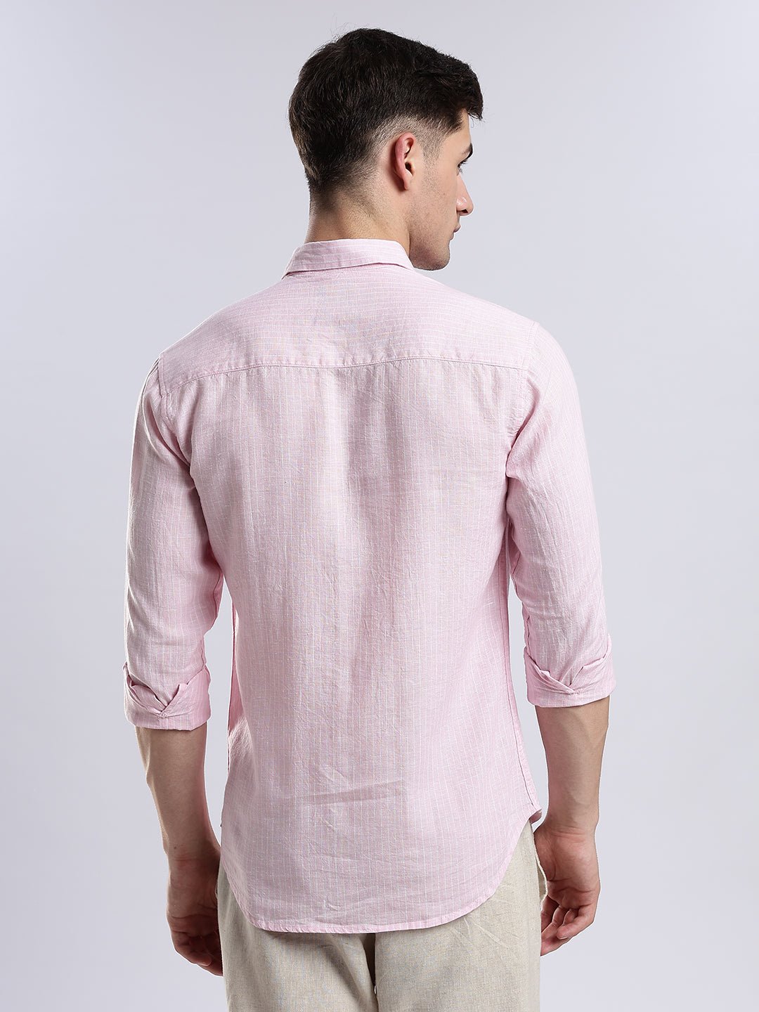 100% Linen French Rosé Pinstripe Shirt - Image 9