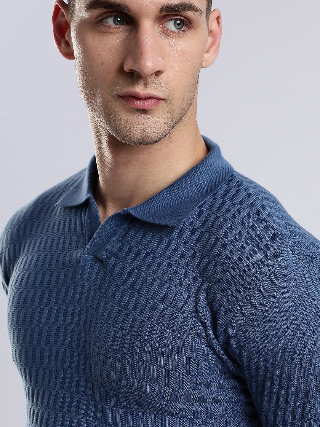 Heritage Grid Jacquard Polo in Navy - Image 6