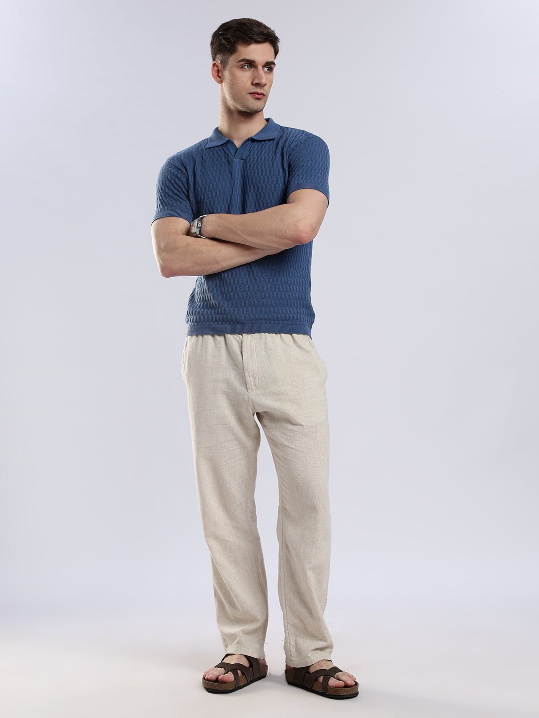Heritage Grid Jacquard Polo in Navy - Image 7