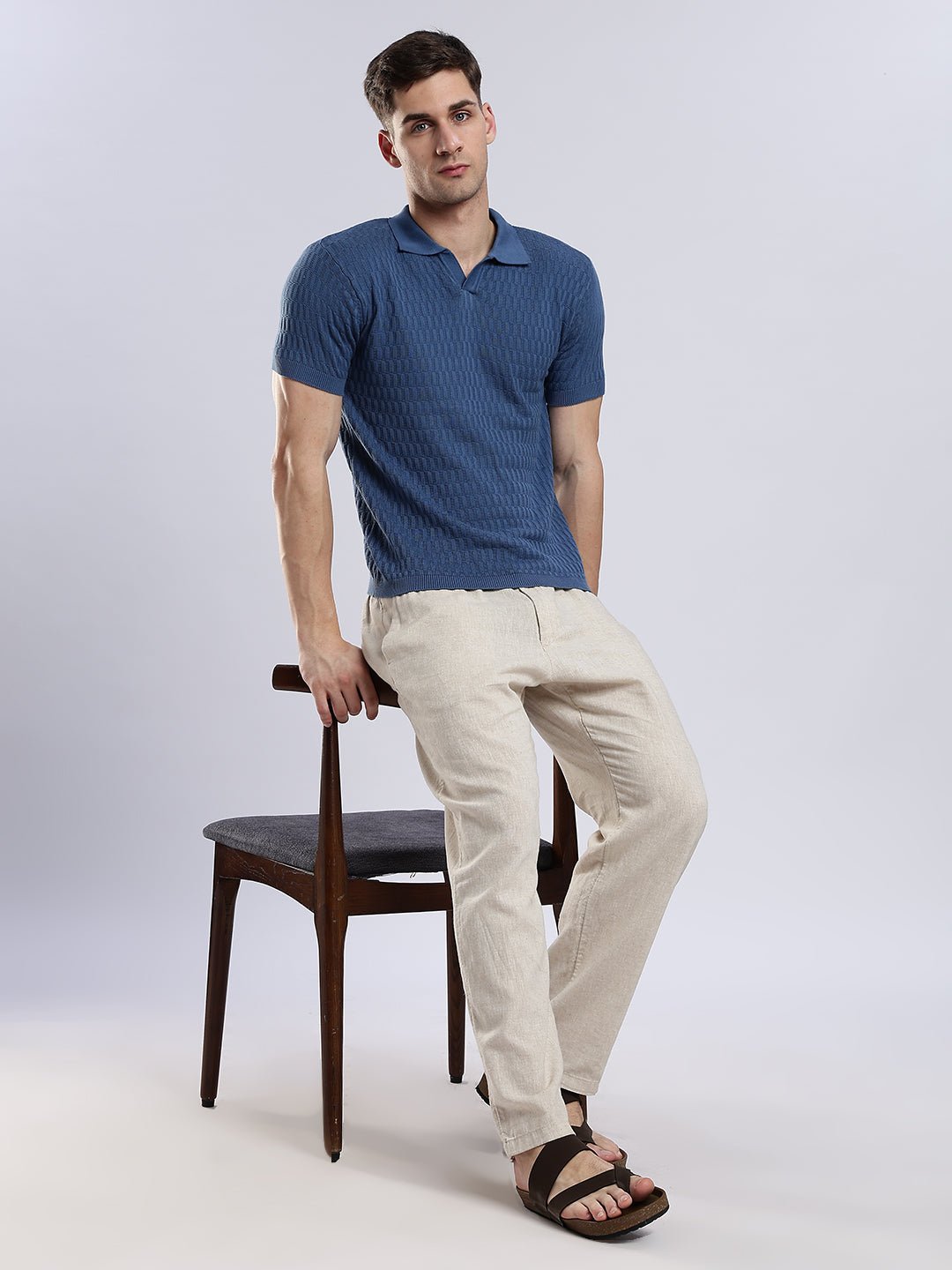 Heritage Grid Jacquard Polo in Navy - Image 2