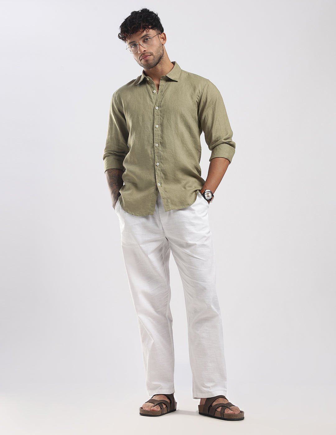 100% Linen Soft Touch Shirt in Meadow Green - Image 6