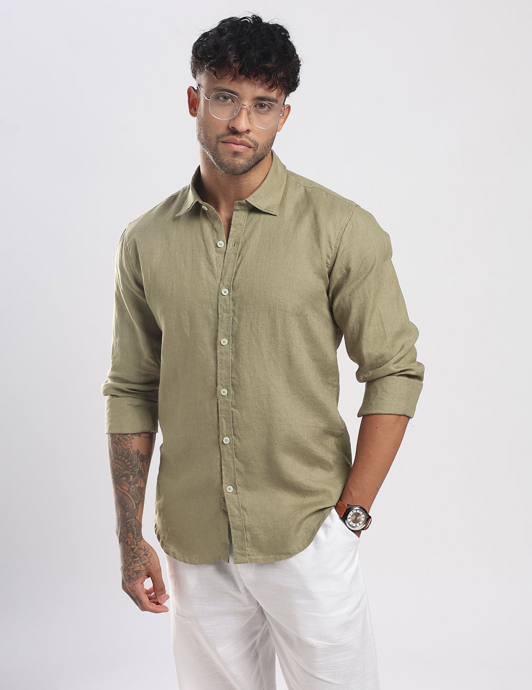 100% Linen Soft Touch Shirt in Meadow Green - Image 7