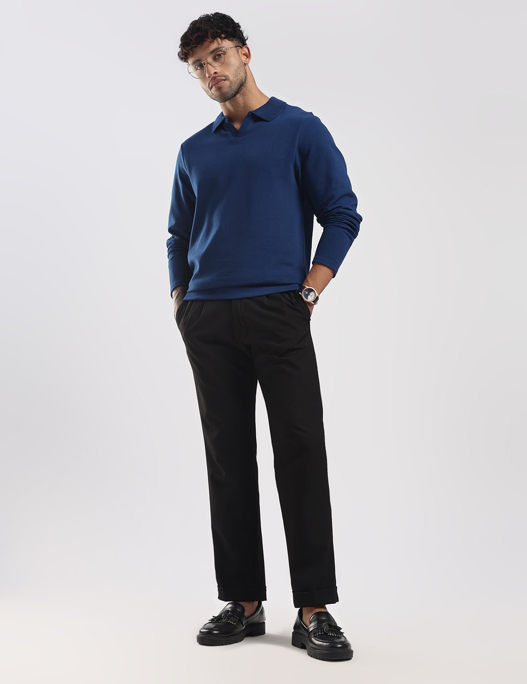 Ottoman Rib Knit Polo in Deep Blue - Image 3