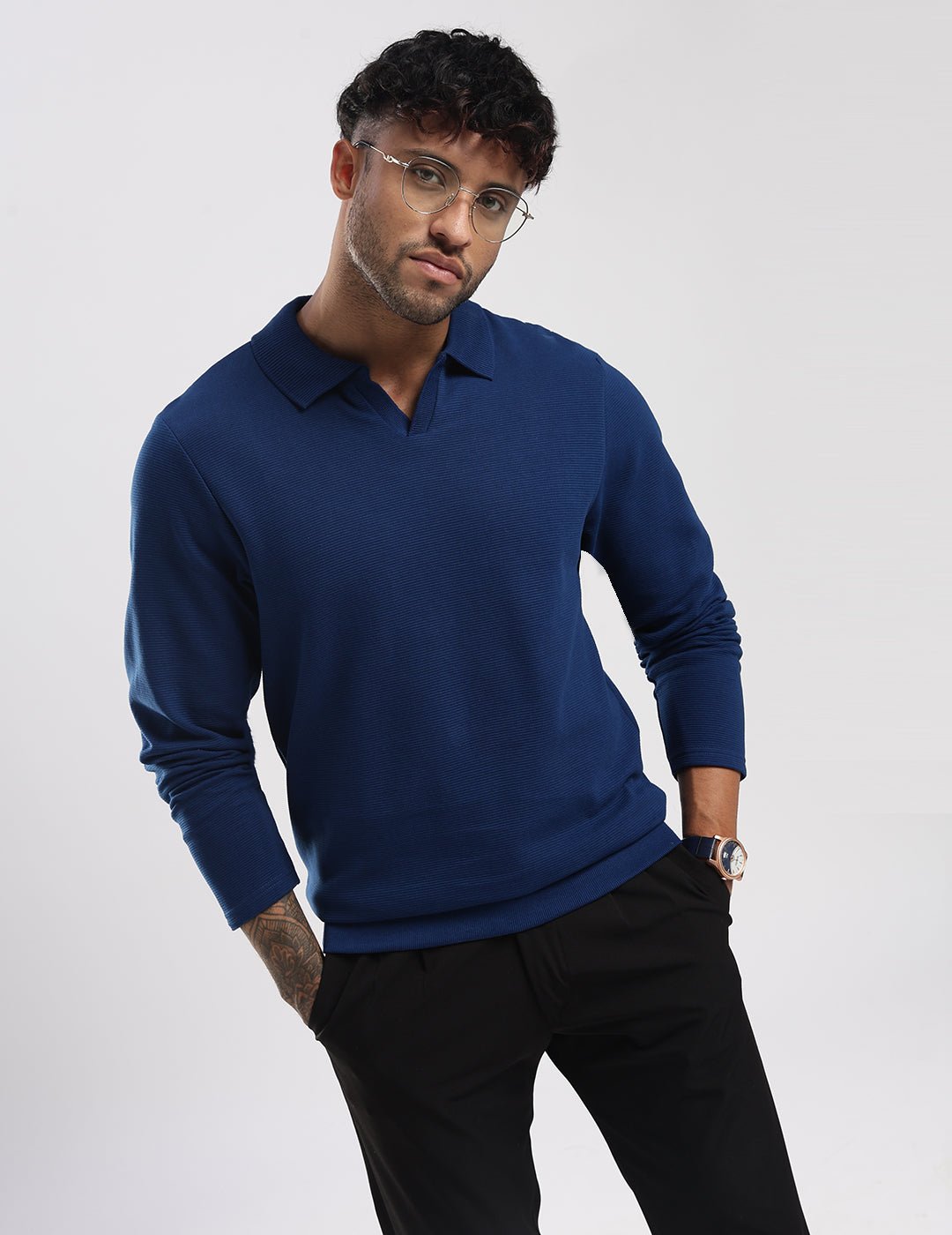 Ottoman Rib Knit Polo in Deep Blue - Image 2