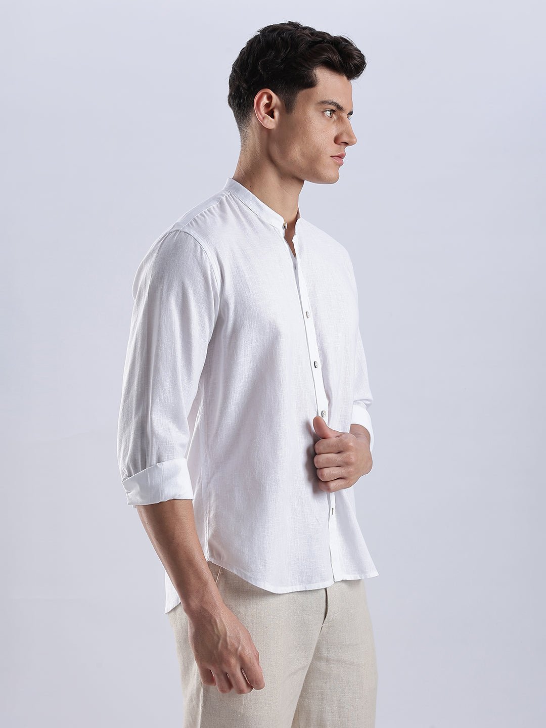 Kyoto Linen Mandarin Shirt in Yuki White - Image 5