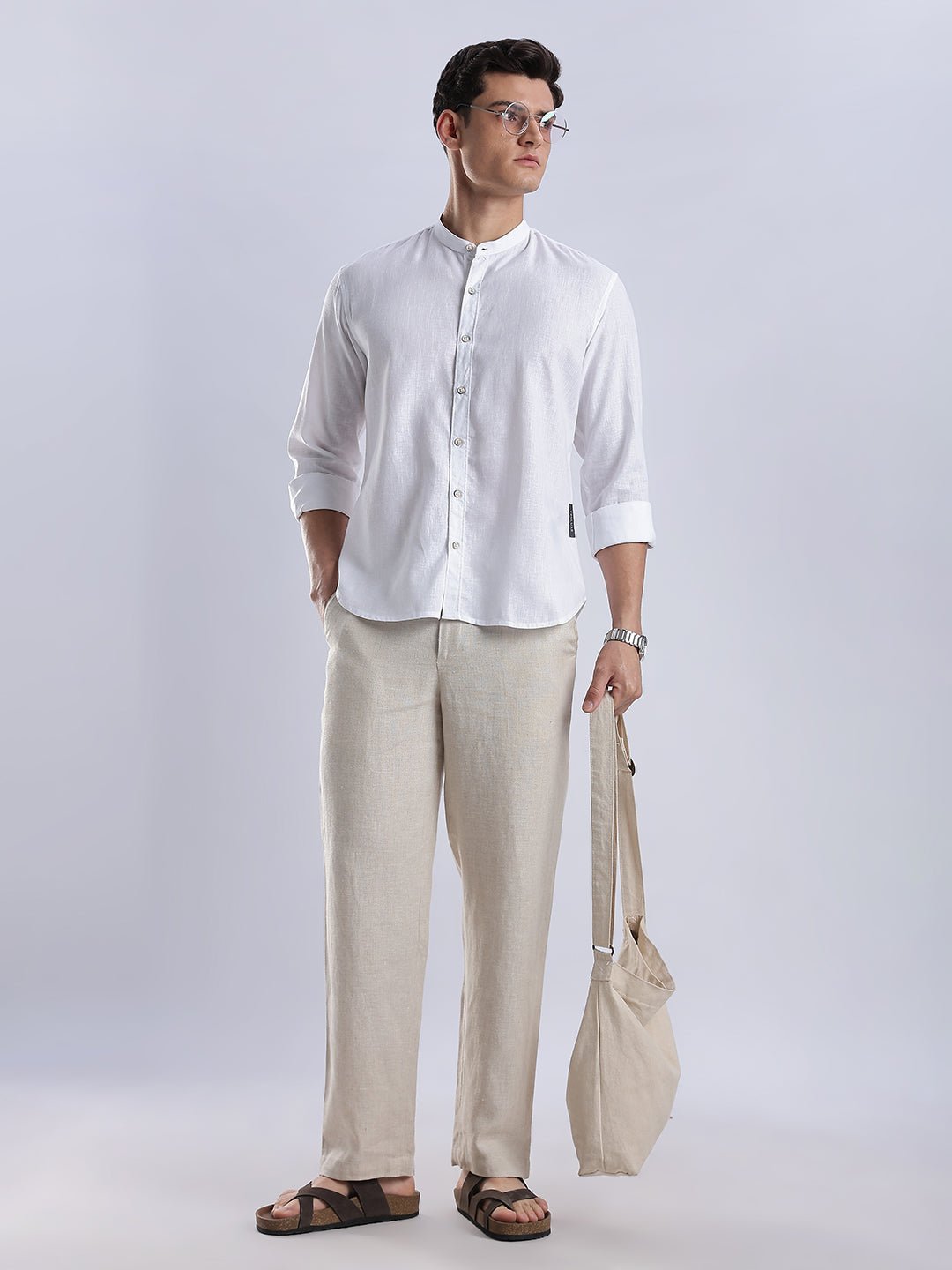 Kyoto Linen Mandarin Shirt in Yuki White - Image 2