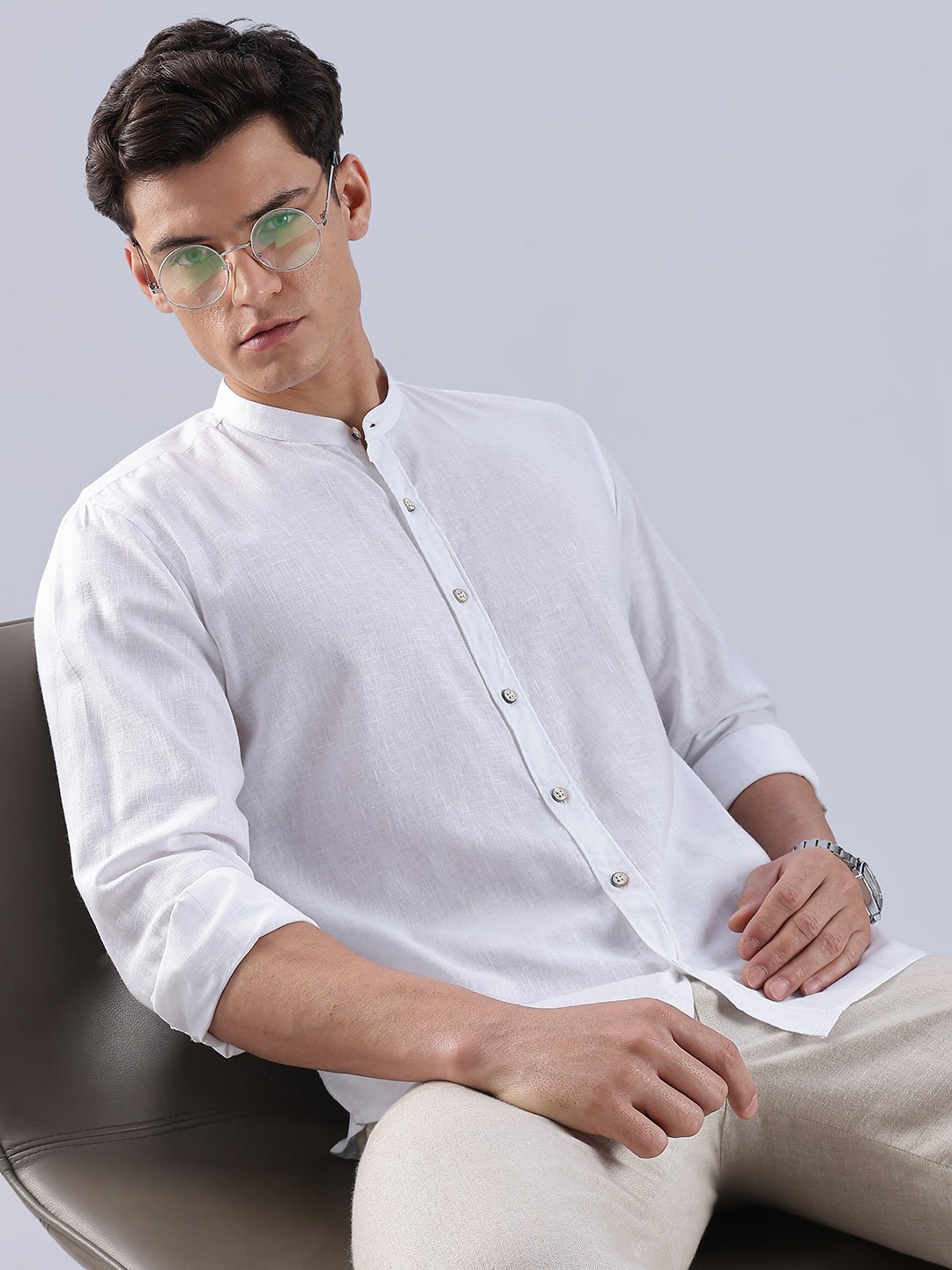 Kyoto Linen Mandarin Shirt in Yuki White - Image 10