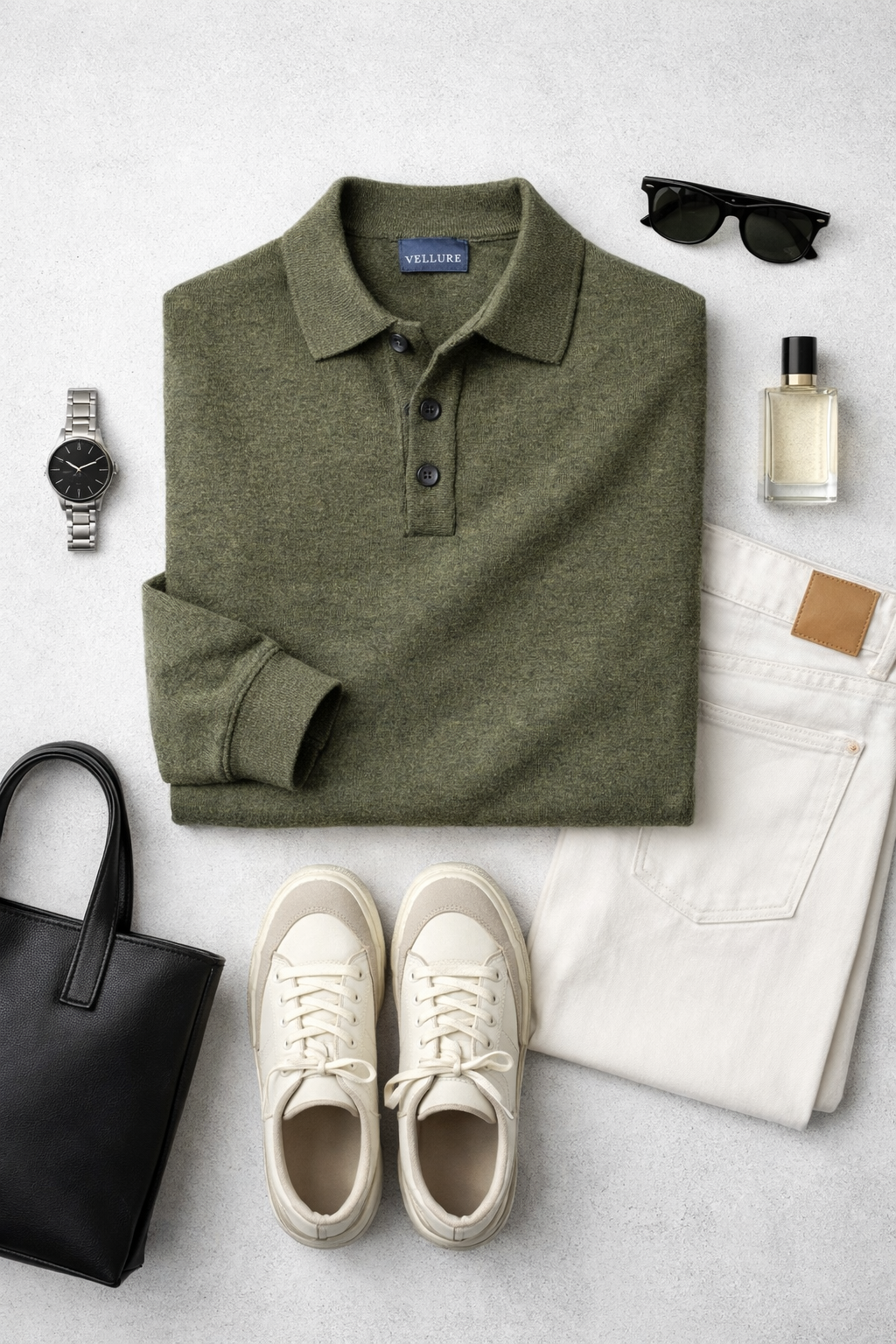 The Heirloom Mélange Knit Polo in Olive Green - Image 2
