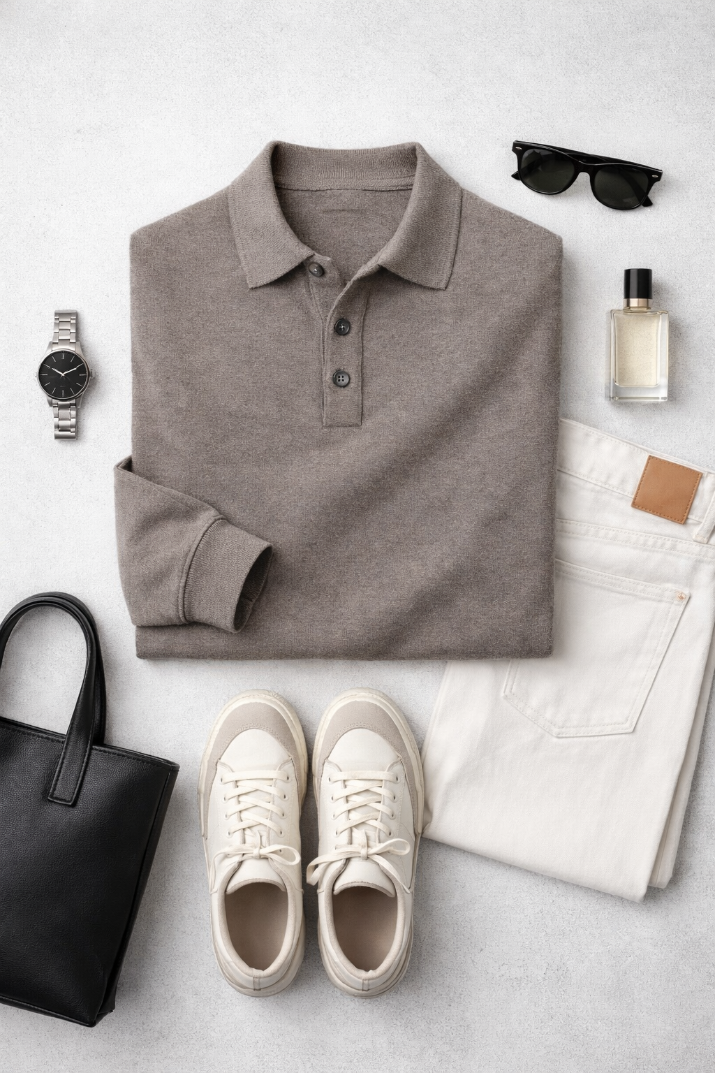 The Heirloom Mélange Knit Polo in Taupe Brown - Image 2