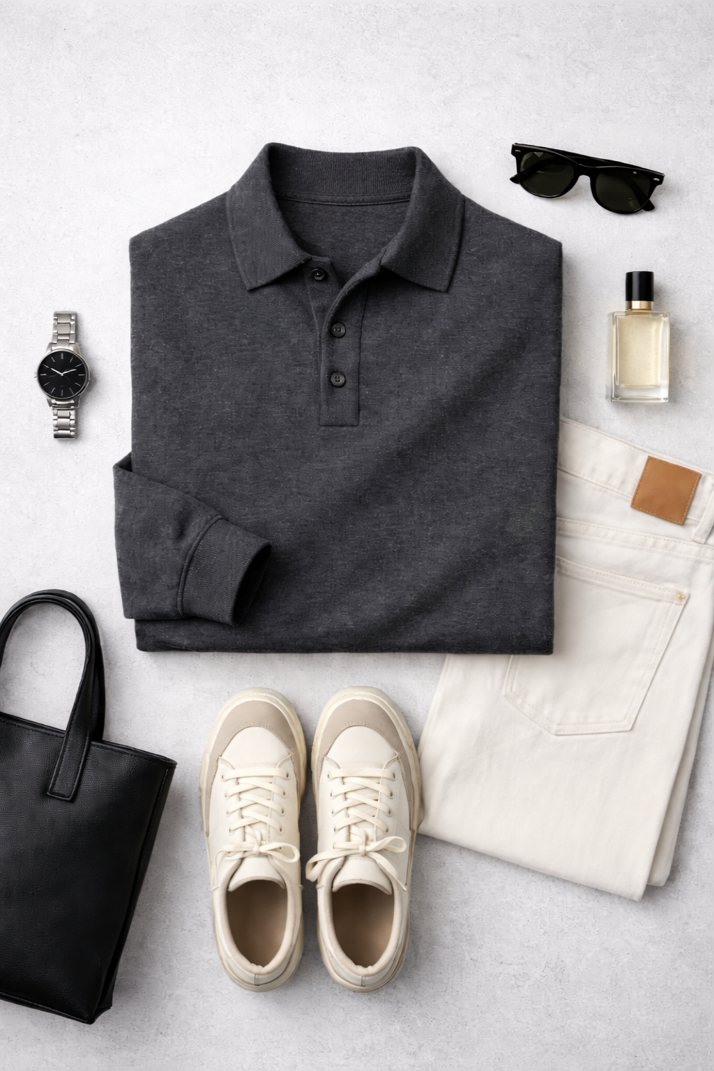 The Heirloom Mélange Knit Polo in Ash Grey - Image 2