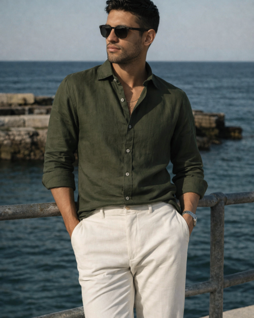 100% Linen Soft Touch Olivewood Shirt