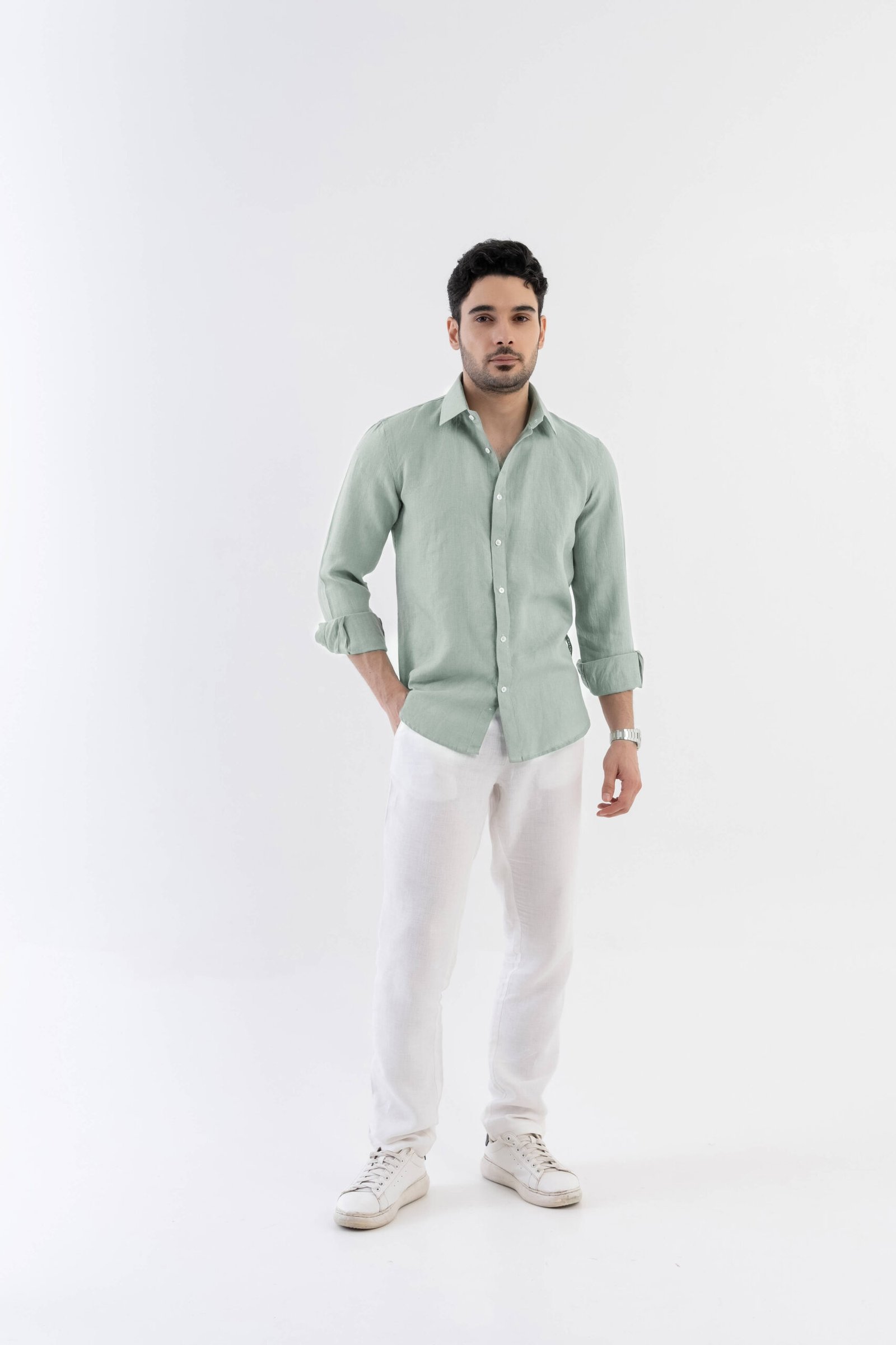 100% Linen Soft Touch Shirt in Lust Sage - Image 4
