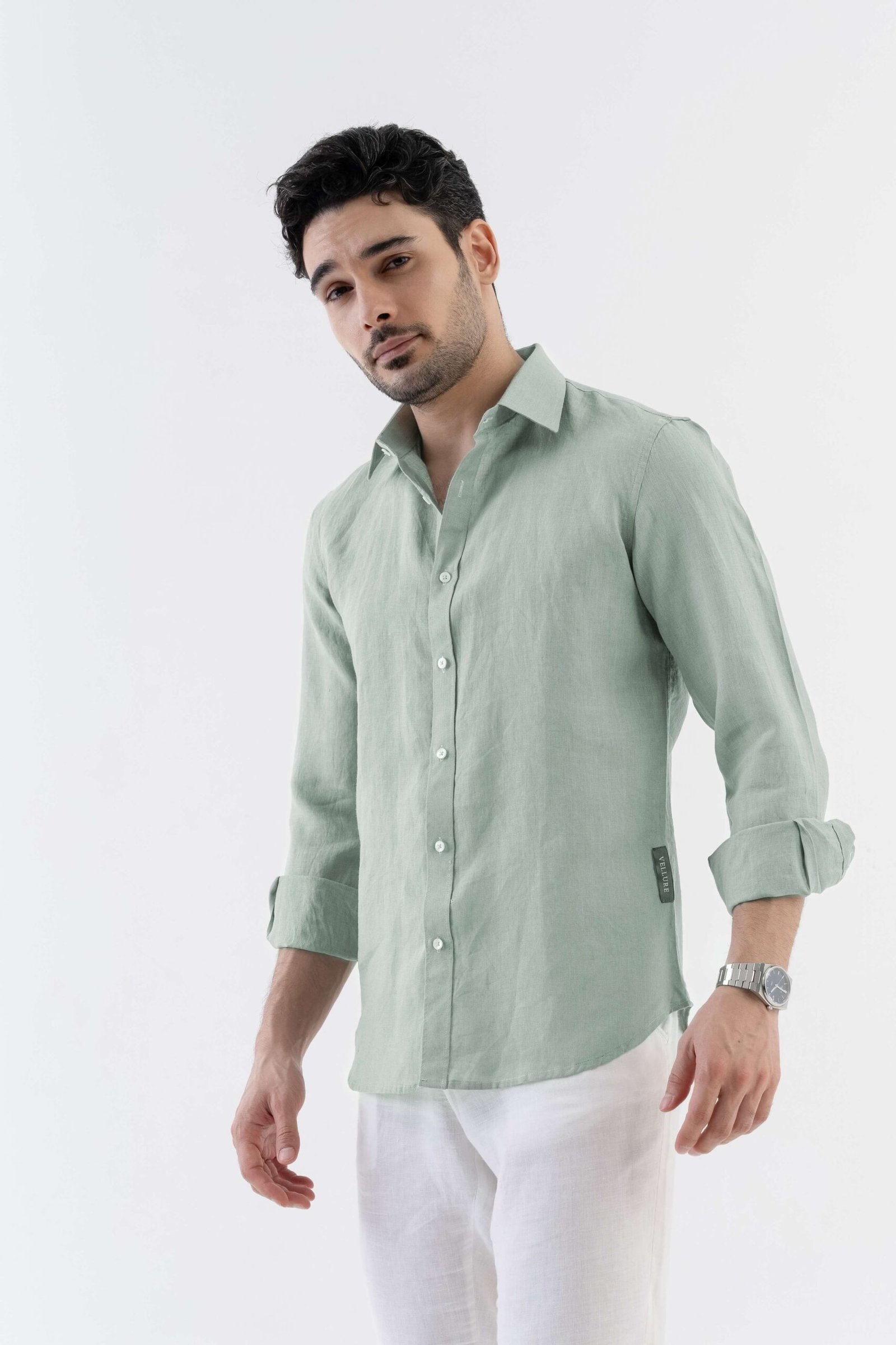 100% Linen Soft Touch Shirt in Lust Sage - Image 2