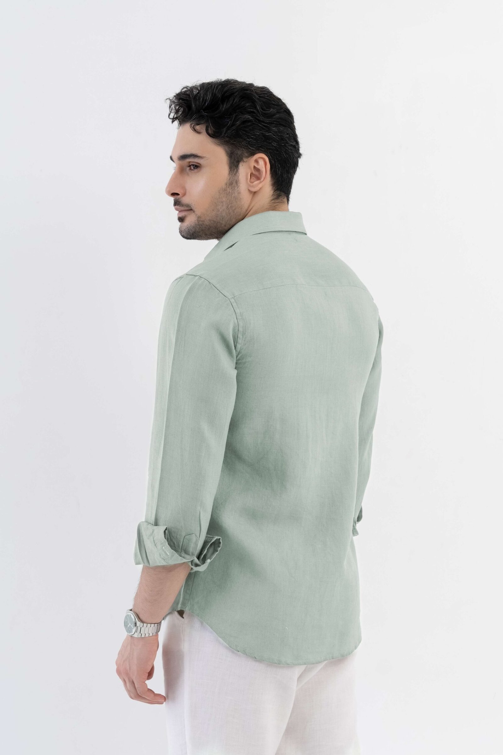 100% Linen Soft Touch Shirt in Lust Sage - Image 3