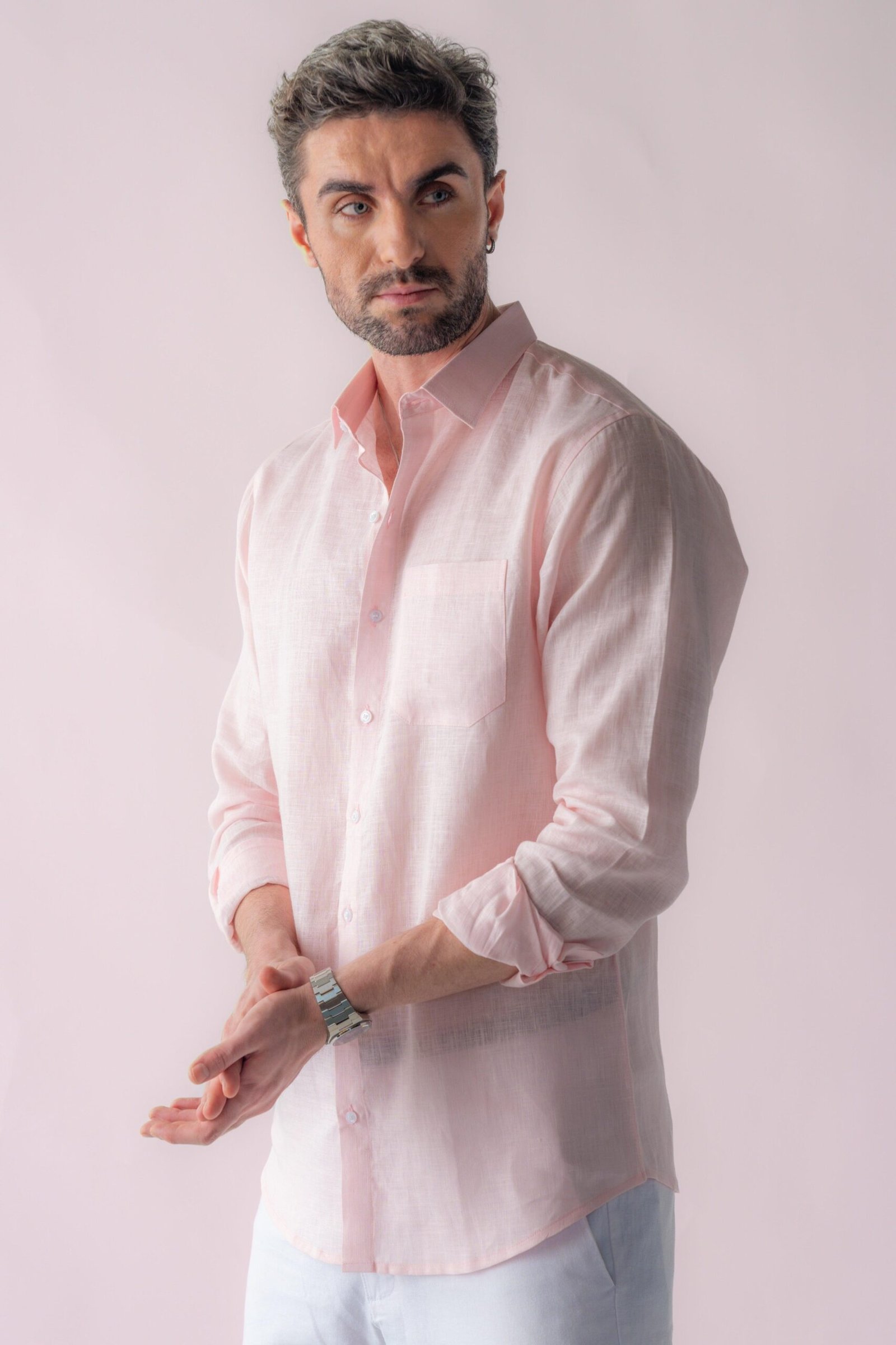 100% Linen Soft Touch Pearl Pink Shirt - Image 2