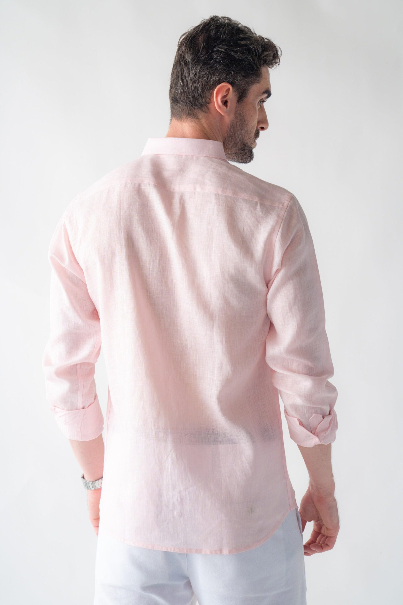 100% Linen Soft Touch Pearl Pink Shirt - Image 3